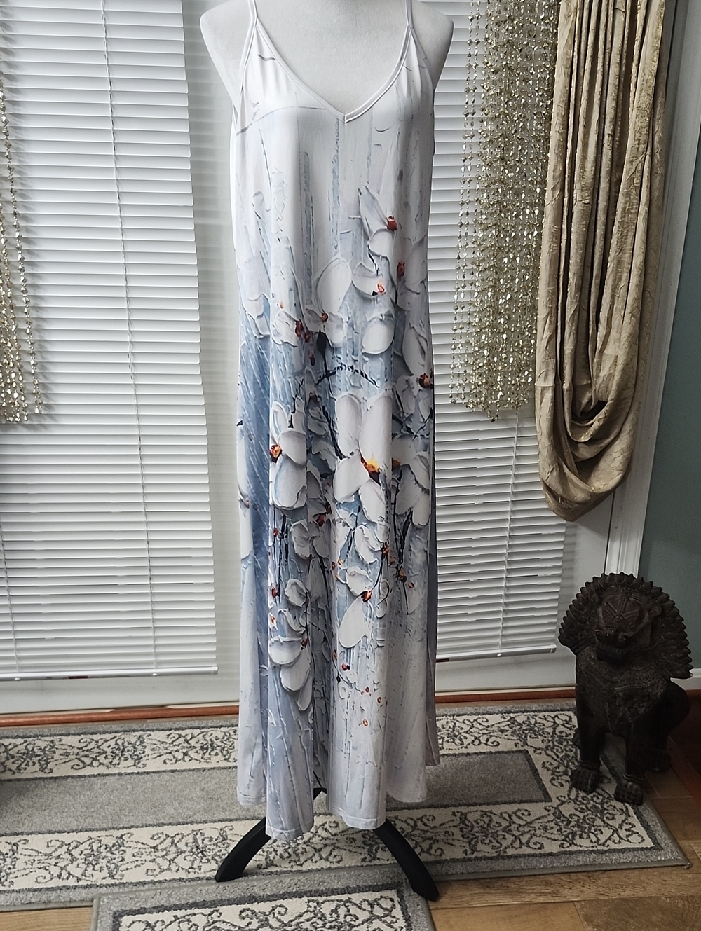 White & Blue Floral Maxi Slip Dress